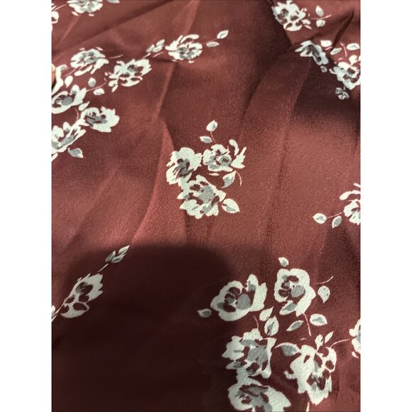 A New Day Satin Short Sleeve Ruched Midi Shift Dress Burgundy Floral Small - Picture 4 of 6